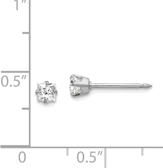 2mm Princess Cut Natural Diamond Piercing Ear stud set in 14K White Gold