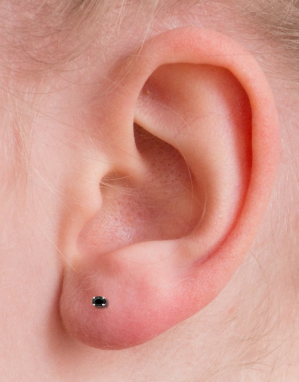 3mm Black CZ in Medical Grade Surgical Steel on ear