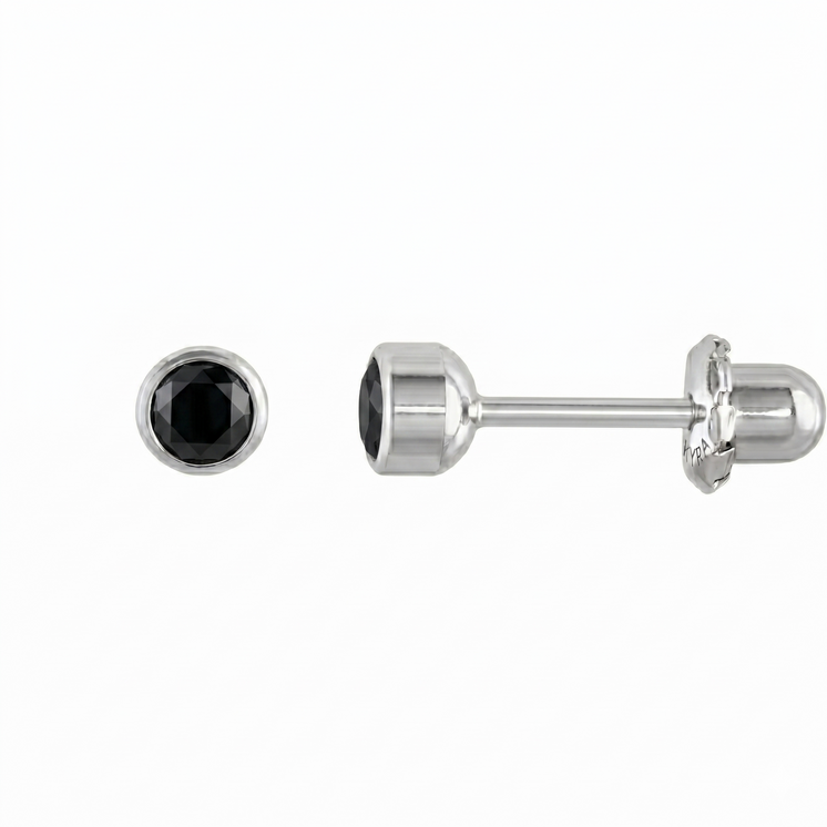 Bezel Set 4mm Black Onyx in Medical Grade Surgical Steel