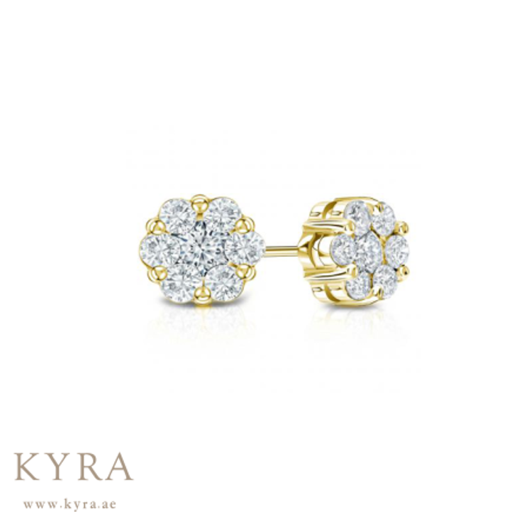 Natural Diamond Small Round Cluster Ear Stud in YG