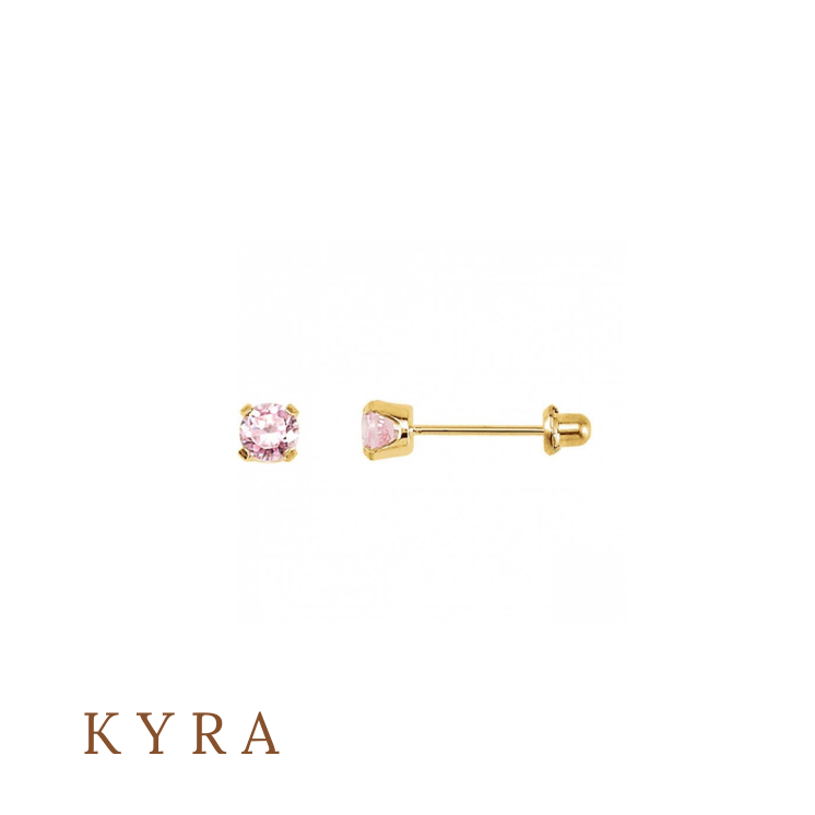 3mm Pink CZ set in Solid Yellow Gold