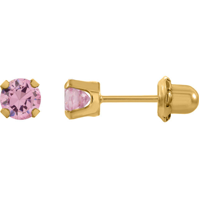 5mm Pink CZ set in Solid Yellow Gold