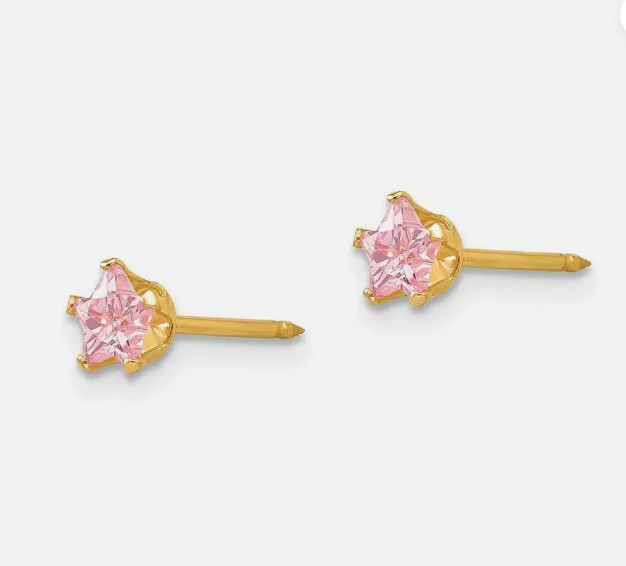 3mm Pink Square CZ set in Solid Yellow Gold