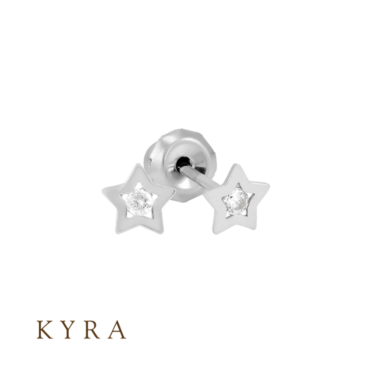 Star with CZ set in Solid White Gold