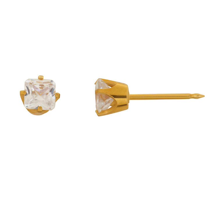 4mm CZ Square Solid Yellow Gold