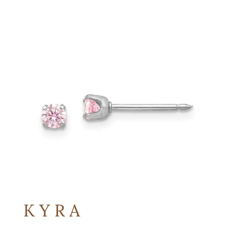 3mm Pink CZ set in White Gold