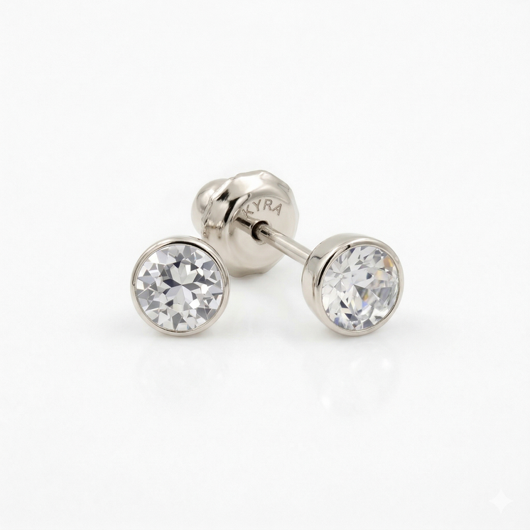 4mm CZ Bezel Ear Stud set in solid White Gold