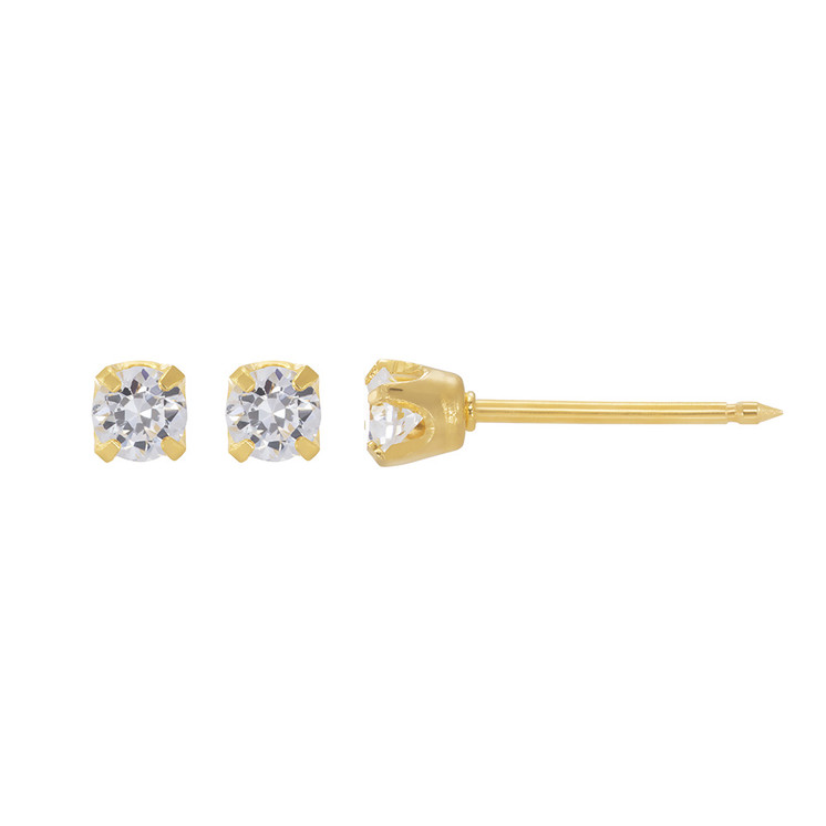 2mm Natural Diamond Ear Stud Set in Yellow Gold