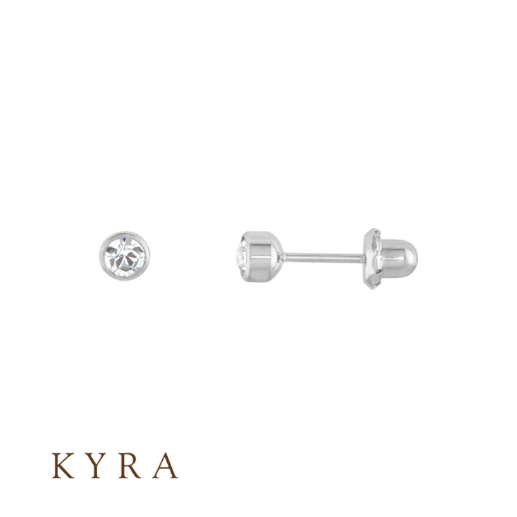 4mm White Gold Plated Bezel Ear Studs