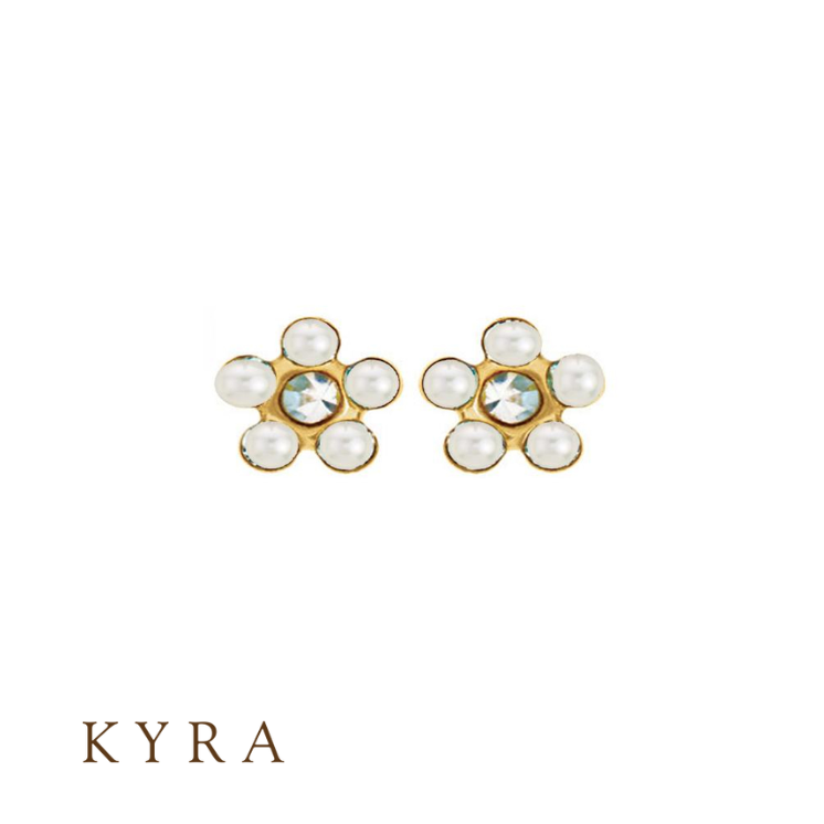 Yellow Gold Plated Flower Faux Pearl