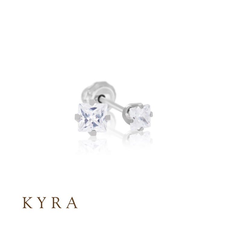 4mm Swarovski Square CZ in Medical Grade Surgical Steel Ear Stud