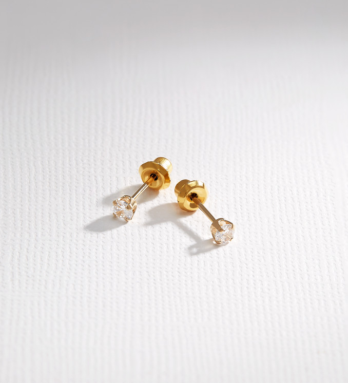 2mm Yellow Gold Plated Clear CZ Ear Studs