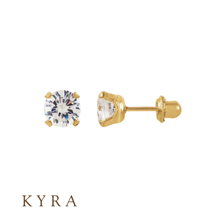 4mm Round CZ Ear Studs Yellow Gold Plated in Medical Grade Surgical Steel