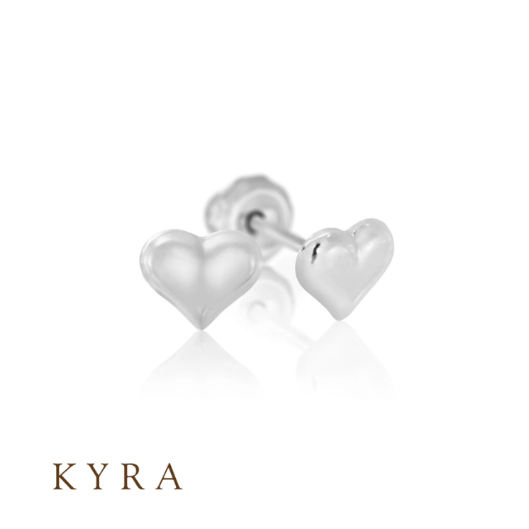 5mm Puffed Heart Ear Studs in Surgical Steel