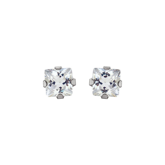 3mm White Gold Plated SQ CZ Ear Studs