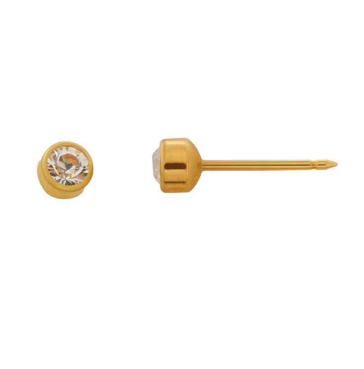 Crystal Bezel Yellow Gold Ear Stud (4mm)