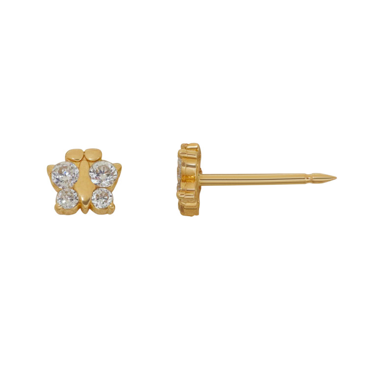 Butterfly Yellow Gold with CZ Ear Stud 14k