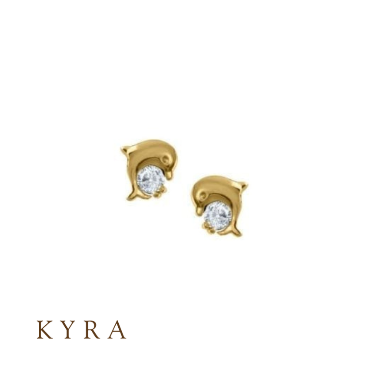 Dolphin Ear Stud Yellow Gold with CZ