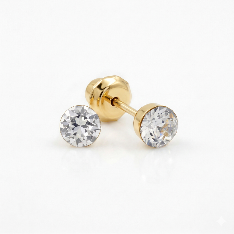 3mm CZ Invisible Set Ear Stud Yellow Gold 14k