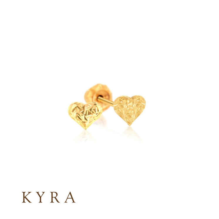 Premium Gold Diamond Cut Heart Ear Piercing Stud (YG)