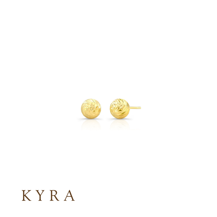 Ball Ear Stud Crystal Cut Yellow Gold 14k