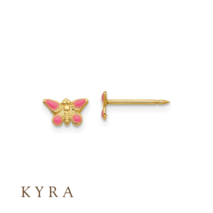 Pink Butterfly Enamel Ear Stud (YG)