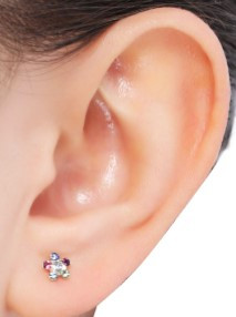 Mini Rainbow Flower Ear Stud white Gold 14k on ear