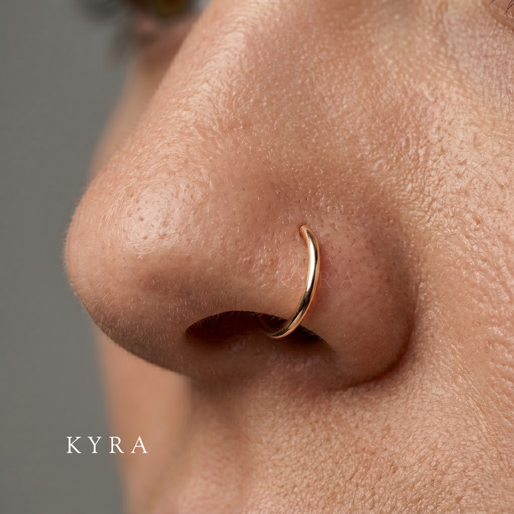 14K Plain Gold Clicker Hoop Ring with seamless hinge