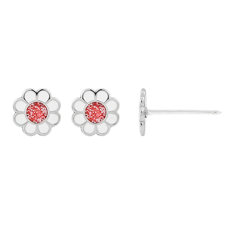 Rose Glitter White Flower Ear Stud SS