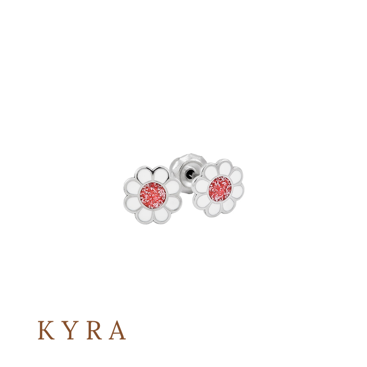 Rose Glitter White Flower Ear Stud SS