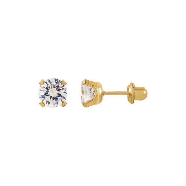 4mm Yellow Gold Round CZ Ear Stud