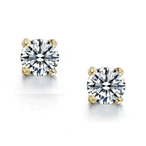 4mm Yellow Gold Round CZ Ear Stud