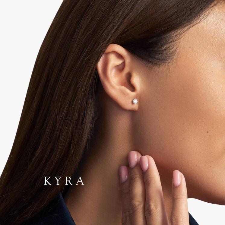 4mm Yellow Gold Round CZ Ear Stud on ear