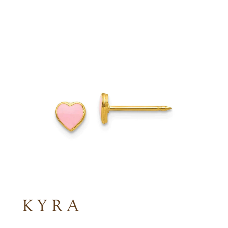 Pink Heart Enamel Ear Stud (YG Plated)