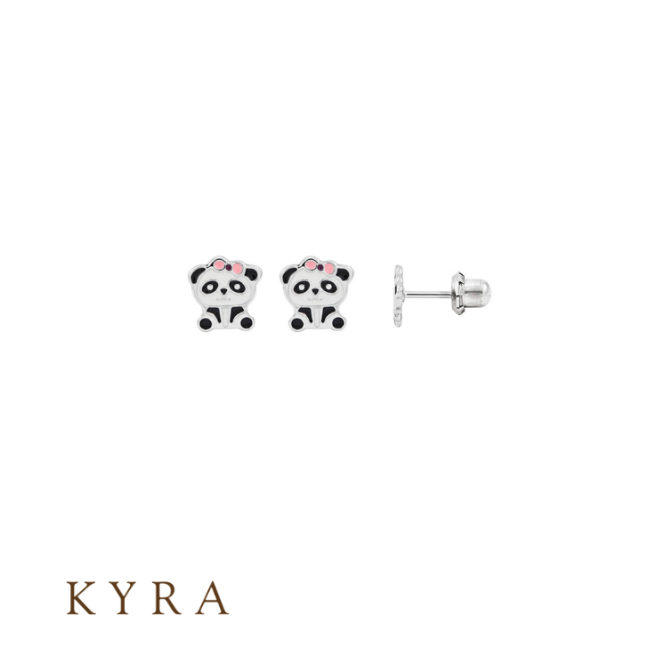 Panda Piercing Ear Stud with Pink Bow in Medical Grade Surgical Steel