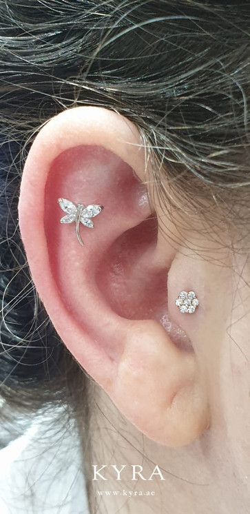 Dragon Fly CZ  ear studs in 18K Gold with threaded bell back