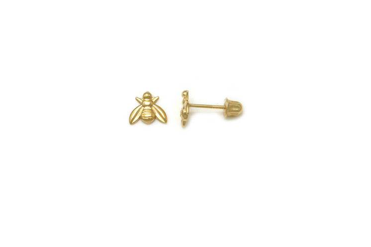 YG Honey Bee ear studs in 18K Gold with threaded bell back