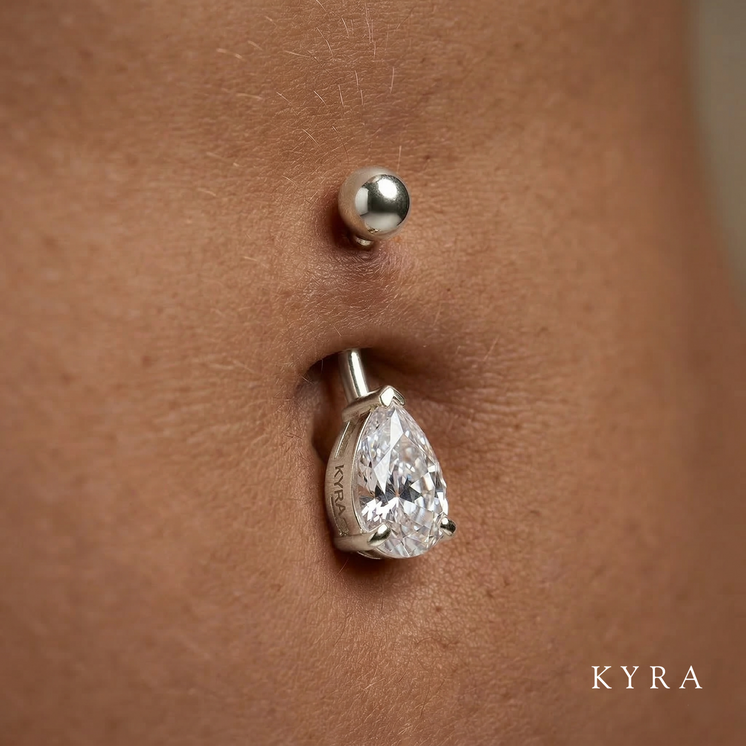 Pear shape CZ Belly Bar in Solid 18K Gold
