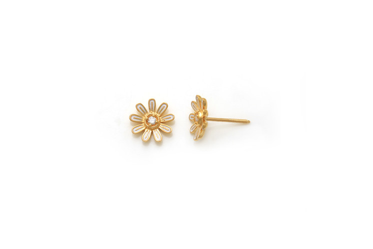 9Petal Flower ear studs in 18K Gold with threaded bell back