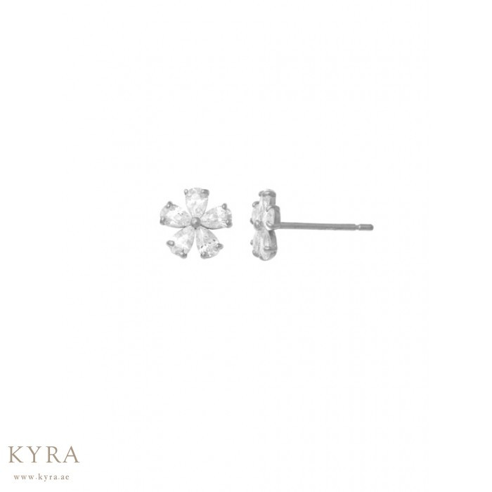 Tulip CZ Flower ear studs in 18K Gold with threaded bell back