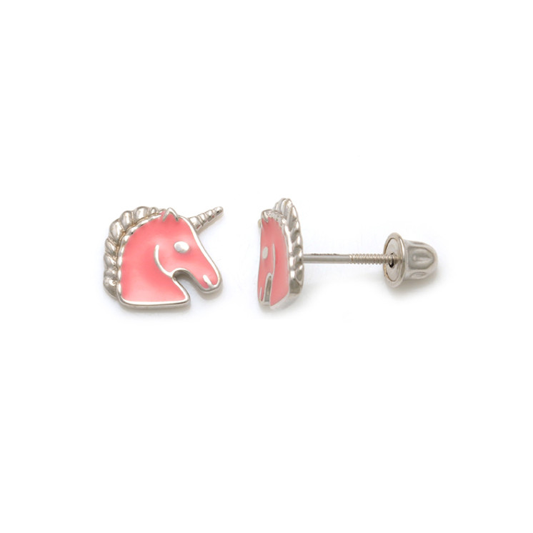 Unicorn Earrings in 18K Gold w/Enamel