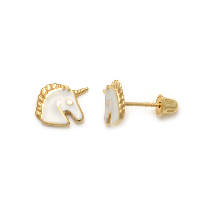Unicorn Earrings in 18K Gold w/Enamel