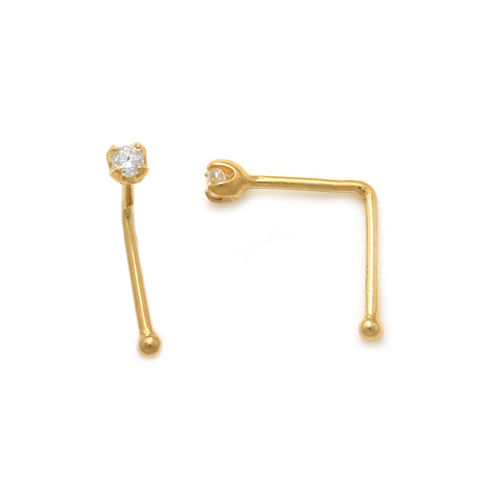 Natural Diamond L Nose pin 18K Gold