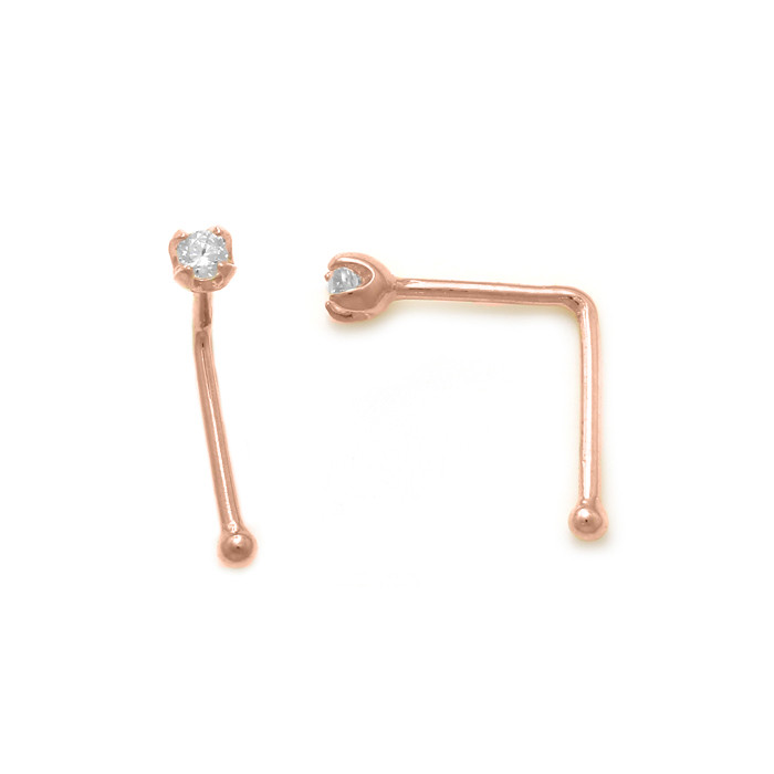 Natural Diamond L Nose pin 18K Gold