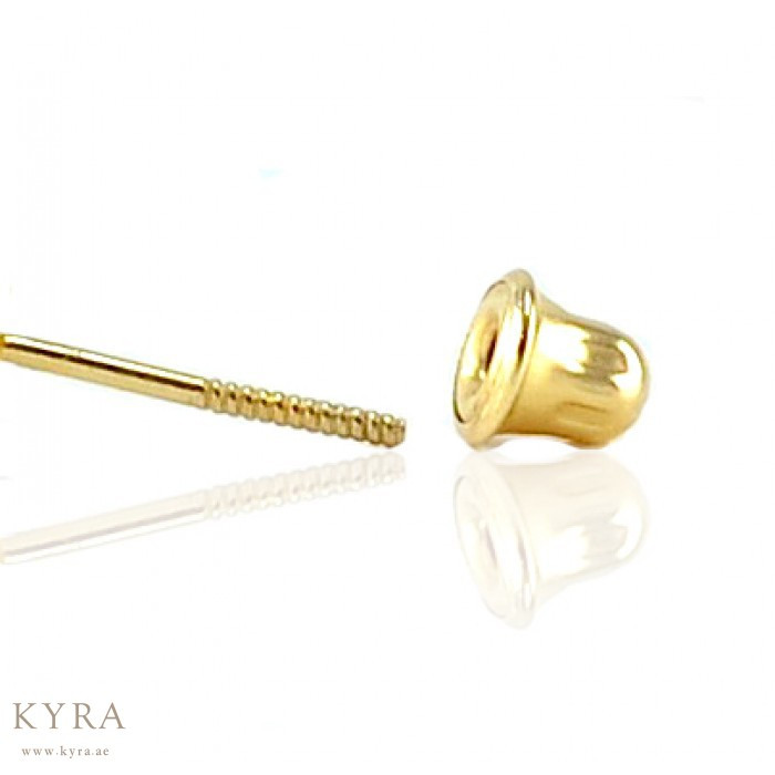 CZ Fish ear studs in 18K Gold with threaded bell back