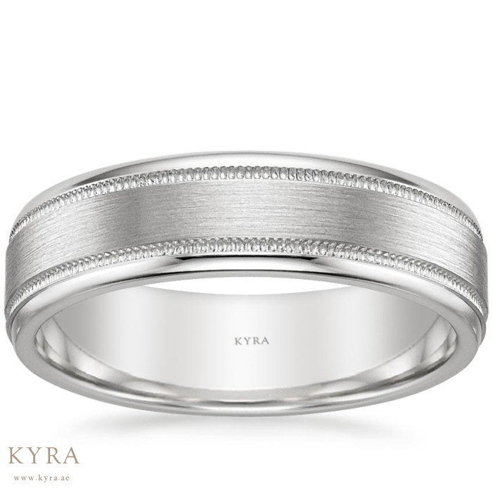 Double Milgrain Matte Finish Platinum Wedding Band