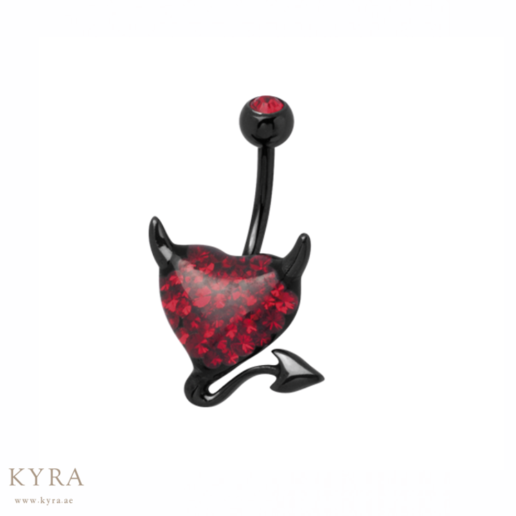 Black Surgical Steel Devil Heart Navel Bar