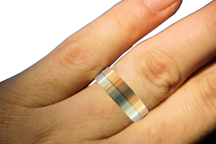 Matte Finish + High Polished Wedding Band in Two Tone Gold