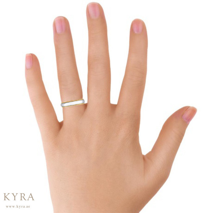 Beaded Edge Wedding Band Two Tone 18K Gold