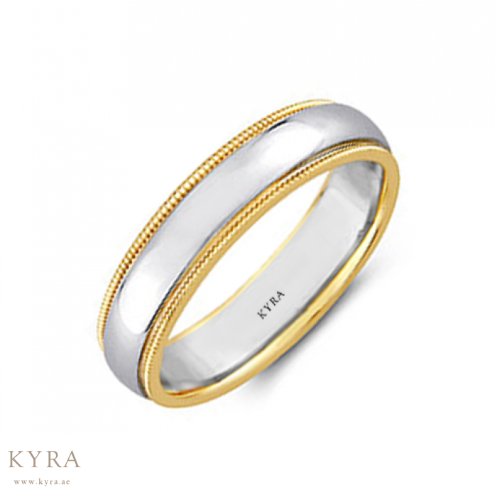Beaded Edge Wedding Band Two Tone 18K Gold